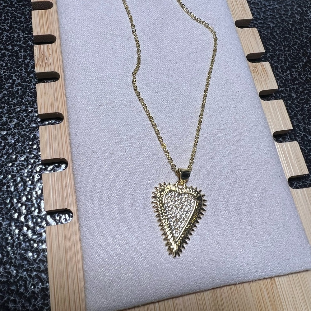 Gold Heart Pendant Necklace with Zircon Stainless Steel